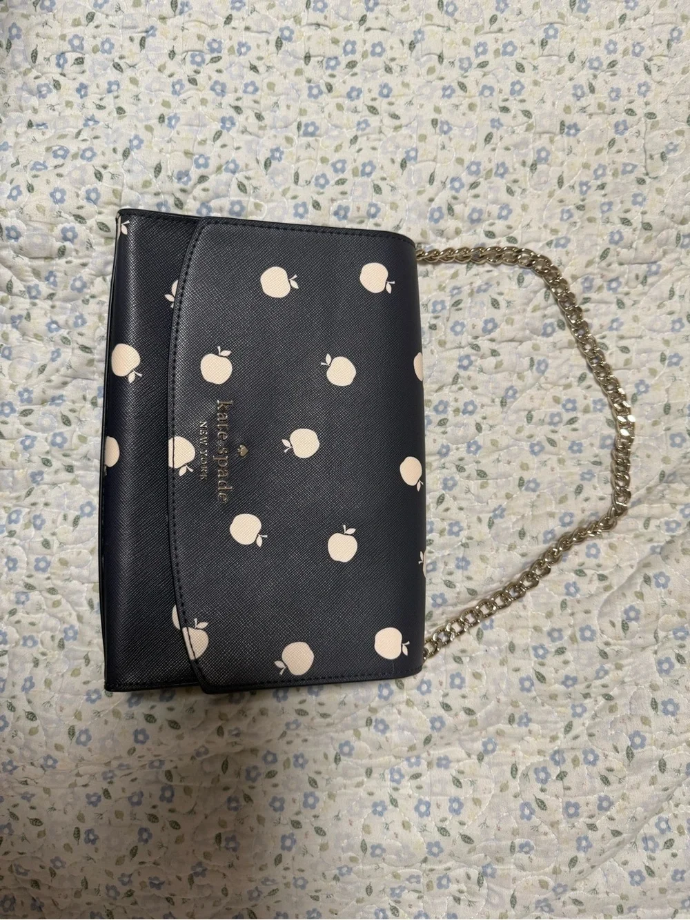 kate spade Navy Mini Shoulder Bag with Cream Apple Print